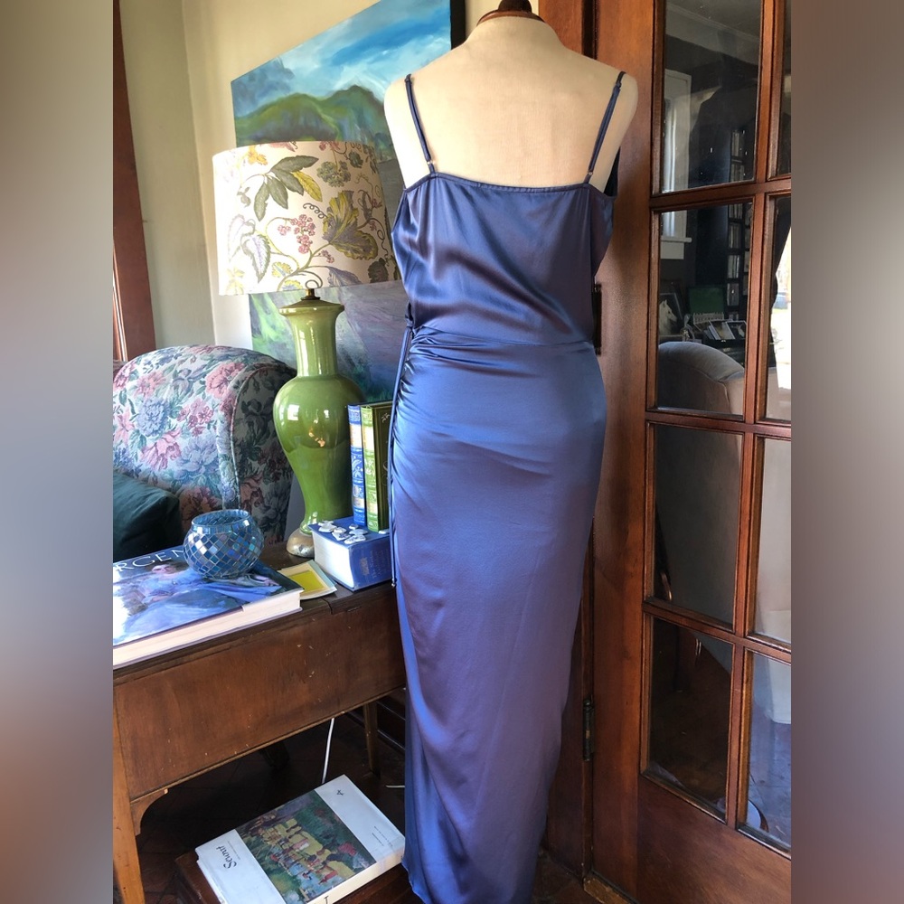 VERONICA BEARD Natasha Steel Blue Ruched Slip Dress - Picture 5 of 16